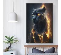 QBIREX Black Panther Fantasy Fire Art Poster Canvas Wall Art Decorative Bedroom Modern Home Print Picture Artworkss 3D Wall Art Living Room 08x12inch(20x30cm)
