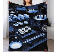 QBIREX Blue Monochrome Sushi Feast Illustration Super Soft & Warm Blanket Soft for Sofa/Couch/Bed Throw Sister Blanket from Sister for Anniversary Marriage Valentine 50x60inch(127x152cm)