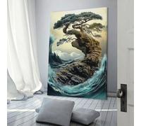 QBIREX Bonsai Tree on A Cliff Tranquil Scenery Art Work for Home Walls for Living Room Bedroom Artwork 24x36inch(60x90cm)