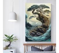 QBIREX Bonsai Tree on A Cliff Tranquil Scenery Living Room Pictures for Walls for Toilet Bathroom Decor Modern Art Prints 12x18inch(30x45cm)