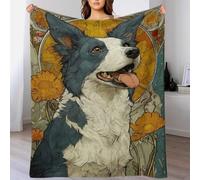 QBIREX Border Collie Art Deco Poster, Picture, Metal Print, Paint by Sao Design Throw Blanket for Adults Soft Warm Flannel Fleece Blanket for Bed And Couch 50x60inch(127x152cm)