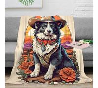 QBIREX Border Collie Cowboy Blanket for Winter Plush Personalised Baby Blanket for Settee Kid 40x50inch(100x130cm)