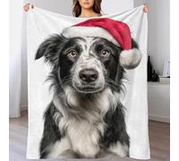 QBIREX Border Collie Dog with Santa Hat Fleece Christmas Blanket Soft Personalised Fleece Blanket Travel for Lover Hubby Wifey Women Men 60x80inch(150x200cm)