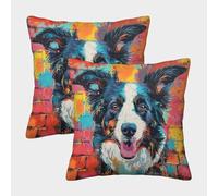 QBIREX Border Collie Square Pillows for Living Room Wrinkle Pillow Covers Pack of 2 40x40cm