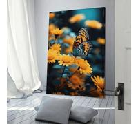 QBIREX Butterfly On Yellow Flower Poster Print Art Wall Painting Canvas Posters Modern Bedroom Decor Birthday Decoration Supplies 16x24inch(40x60cm)