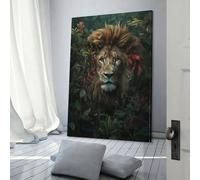 QBIREX Canvas Print Wall Art Picture For Home Decor Whimsical Flowers Lion Panel Pictures And Artwork Oil The Decoration Art Photo Prints 16x24inch(40x60cm)