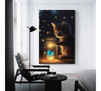 QBIREX Cat Butterfly Jar Canvas Poster Wall Art Decor Print Picture Paintings for Living Room Bedroom Decoration Anniversary Wife Husband 12x18inch(30x45cm)