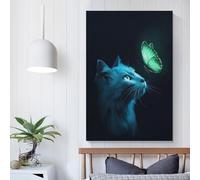 QBIREX Cat Butterfly Print Wall Art for Adults Canvas Artwork for Gifts from Kids Home Decor Living Room Bedroom Birthday Gifts Women 12x18inch(30x45cm)