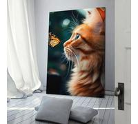 QBIREX Cat with Butterfly Poster Print Art Wall Painting Canvas Posters Modern Bedroom Decor Birthday Decoration Supplies 16x24inch(40x60cm)
