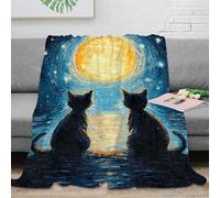 QBIREX Cats Moon Starry Night Blanket Fleece Fluffy Personalised Baby Blanket for Camping for Lover Hubby Wifey Women Men 60x80inch(150x200cm)