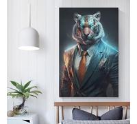 QBIREX CEO Tiger In Suit Modern Wall Artwork for Adults And Kids DIY Oil Painting on Canvas Wall Art Decoration Gift 20x30inch(50x75cm)