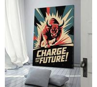 QBIREX Charging Bull Into The Future Canvas Wall Art Bedroom for Teens Girl Women Living Room Decoration Wall Decoration 12x18inch(30x45cm)