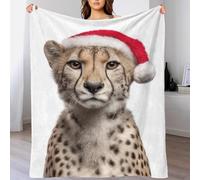 QBIREX Cheetah Cub with Christmas Santa Hat Blanket Throw Washable Easy Care Daughter Blanket from Mum for Camping for Lover Hubby Wifey Women Men 50x60inch(127x152cm)