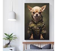 QBIREX Chihuahua Camo Jacket Art Poster Canvas Wall Art Decorative Bedroom Modern Home Print Picture Artworkss 3D Wall Art Living Room 24x36inch(60x90cm)
