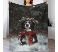QBIREX Christmas Border Collie Fleece Christmas Blanket Soft Personalised Fleece Blanket Travel for Lover Hubby Wifey Women Men 40x50inch(100x130cm)