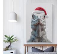 QBIREX Christmas Iguana in Santa Hat Canvas Pictures for Wall Animal Art 3d Wall Art for Rustic Farmhouse Bathroom Deco 24x36inch(60x90cm)