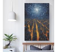 QBIREX Cityscape Under A Starry Sky Living Room Pictures for Walls for Toilet Bathroom Decor Modern Art Prints 16x24inch(40x60cm)