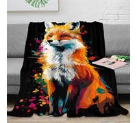 QBIREX Colorful Fox Portrait on Black Background Christmas Blanket Warm & Extra Soft Nanny Blanket for Bed for Lover Hubby Wifey Women Men 40x50inch(100x130cm)