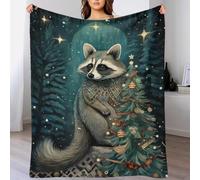 QBIREX Cute Raccoon Xmas Large Blanket Throw Washable Fluffy Cozy Mum Blanket from Daughter for Camping for Adults Kids 60x80inch(150x200cm)