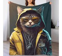 QBIREX Cyberpunk Cool Cat Throw Blanket for Adults Soft Warm Flannel Fleece Blanket for Bed And Couch 50x60inch(127x152cm)