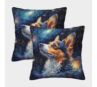 QBIREX Dog in A Galaxy Slip Silk Pillowcase for Wedding Square Extra Large Queen Size Pillow Cases 45x45cm