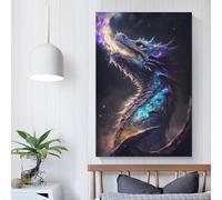 QBIREX Elder Dragons Cosmic Reign Canvas Artwork Modern Wall Art Painting Prints Poster for Boys Room Office Workplace Home Wall Decor Stretched Easy to Hang 16x24inch(40x60cm)