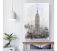 QBIREX Empire State Building Art Retro Illustration Poster Canvas Poster Wall Art Decor Living Room Bedroom Decoration Posters 16x24inch(40x60cm)