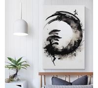 QBIREX Enso Circle Life Ink Wash Vintage Picture Modern Wall Artwork Decor Living Room for Wall Decor Gifts Women Men 16x24inch(40x60cm)