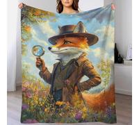 QBIREX Fox Detective 3D Printing Throw Blanket Sofa A Plush Blanket Suitable for All Seasons for Adult 40x50inch(100x130cm)
