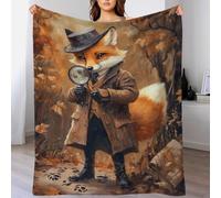 QBIREX Fox Detective Blanket Fleece Fluffy Personalised Baby Blanket for Camping for Lover Hubby Wifey Women Men 40x50inch(100x130cm)