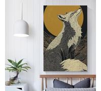 QBIREX Fox Howling at The Moon Illustration Canvas Painting Wall Art For Teens Game Boys Room Wall Decor Large Pictures 16x24inch(40x60cm)