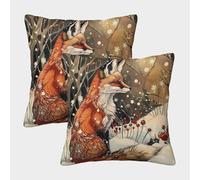 QBIREX 'Fox in Winter Wonderland Art Nouveau' Poster, Picture, Metal Print, Paint by HauntedHeart Large Pillow Cases Anti Allergy Kids Pillow Cases for Bedroom Home Decor 40x40cm