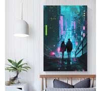 QBIREX Future Neon City Couple Canvas Posters Wall Art Wall Art Prints Room Kitchen Anniversary Wife Husband Supplies Home Decoration 12x18inch(30x45cm)