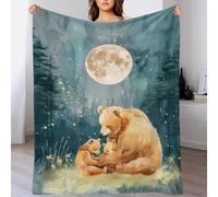 QBIREX Gentle Moon - Cute Bear And Cubs Boho Woodland Nursery Illustration 3D Printed Fleece Blanket Throw Large Soft Warm Lightweight Bedspread Blanket Fluffy for Office 40x50inch(100x130cm)