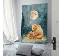 QBIREX Gentle Moon - Cute Bear And Cubs Boho Woodland Nursery Illustration Living Room Decorations for Wall for Home Living Room Bedroom Decor Artwork Living Wall 16x24inch(40x60cm)