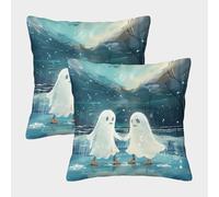 QBIREX 'Ghost Couple Ice Skating Winter Snow' Poster, Picture, Metal Print, Paint by HauntedHeart Pillows Cases 2 Pack Hotel Quality Cushion Covers for Christmas Home Decoration 50x50cm