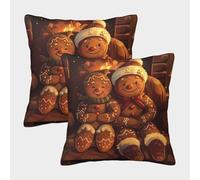 QBIREX 'Gingerbread Couple by Fireplace' Poster, Picture, Metal Print, Paint by HauntedHeart Pillow Covers Pack of 2 Hotel Quality Hypoallergenic Cheap Pillows for Couch 45x45cm