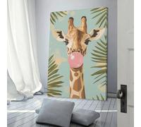 QBIREX Giraffe Blowing Bubble Gum Art Retro Illustration Poster Canvas Poster Wall Art Decor Living Room Bedroom Decoration Posters 12x18inch(30x45cm)