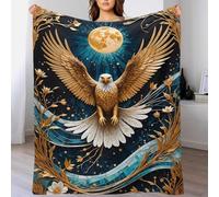 QBIREX Golden Eagle Moon Kintsugi Throw Blanket for Adults Soft Warm Flannel Fleece Blanket for Bed And Couch 60x80inch(150x200cm)