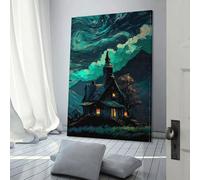 QBIREX Haunted Wizard House Canvas Artwork Modern Wall Art Painting Prints Poster for Boys Room Office Workplace Home Wall Decor Stretched Easy to Hang 08x12inch(20x30cm)
