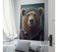 QBIREX Hipster Bear in Clothes Canvas Artwork Modern Wall Art Painting Prints Poster for Boys Room Office Workplace Home Wall Decor Stretched Easy to Hang 24x36inch(60x90cm)