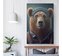QBIREX Hipster Bear in Clothes Modern Wall Artwork for Adults And Kids DIY Oil Painting on Canvas Wall Art Decoration Gift 20x30inch(50x75cm)