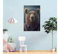 QBIREX Hipster Bear in Clothes Wall Art Motivational Posters Canvas Prints Painting Picture Artwork Living Room Office Wall Decor 08x12inch(20x30cm)