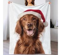 QBIREX Irish Setter Dog with Santa Hat Portrait Couple Blanket Soft Sherpa Fleece Blanket Travel for Living Room Bedroom Nursery Kids 40x50inch(100x130cm)