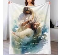 QBIREX Jesus Baptises Woman Flannel Blanket for Adults, Bedspread Sofa Blankets, 3D Printing Fleece Blanket 40x50inch(100x130cm)