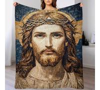 QBIREX Jesus Christ Mosaic Portrait Blanket Fleece Fluffy Personalised Baby Blanket for Camping for Lover Hubby Wifey Women Men 60x80inch(150x200cm)
