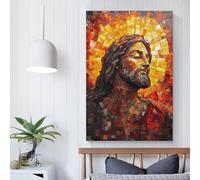 QBIREX Jesus Christ Stained Glass Mosaic Art Wall Prints for Living Room for Gifts Bathroom Home Kitchen Office Decor Living Wall 20x30inch(50x75cm)