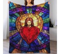 QBIREX Jesus Sacred Heart Stained Glass 3D Fleece Bed Blankets Winter Warm Cozy Flannel Blanket Super Soft Blanket for Cold Weather 50x60inch(127x152cm)