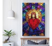 QBIREX Jesus Sacred Heart Stained Glass Bathroom Pictures for Home Walls Large Canvas Wall Art for Living Room 12x18inch(30x45cm)