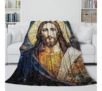 QBIREX Mosaic Jesus Portrait Blanket Gift Washable Fluffy Cozy Tv Blanket for Bedroom And Offices Boyfriend 40x50inch(100x130cm)